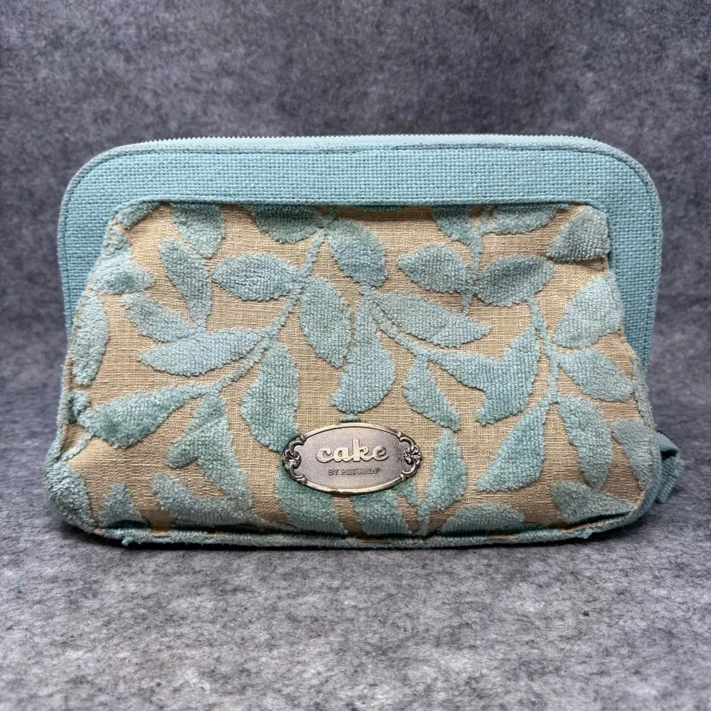 Cake Petunia Cameo Clutch Bag Women Chenille Leaf Canvas Diaper Bag Aqua Blue